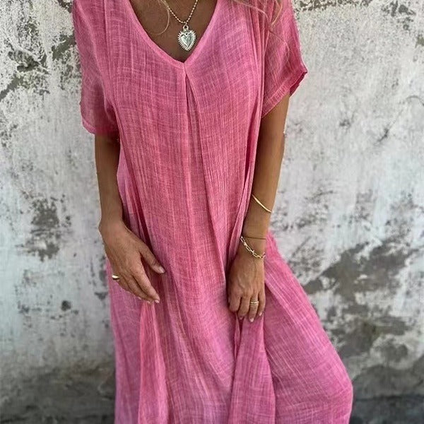 Joy – Semi-formal Cotton Linen V-neck Dress