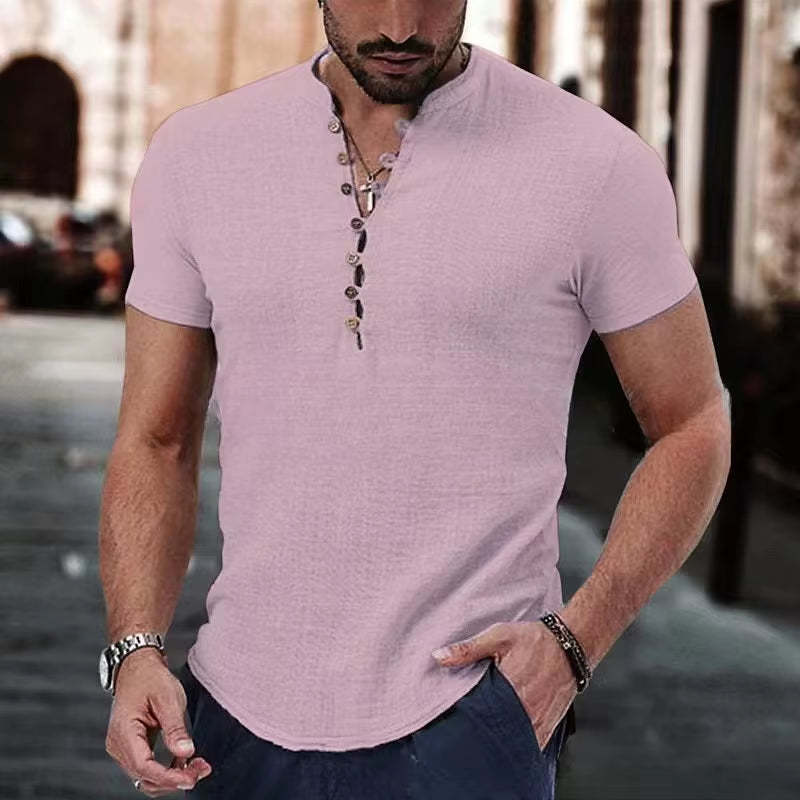 Men's casual T-shirt with button closure and modern fit