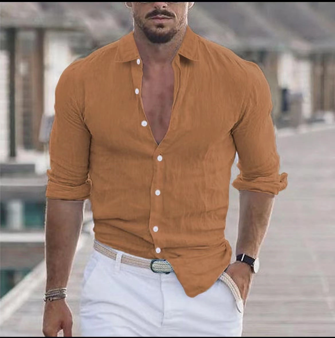 Men's Casual Shirt with Long Sleeves – Perfect for Summer and Vacation