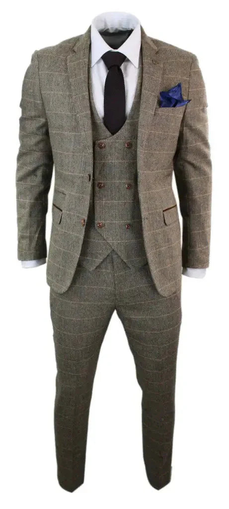 Heren Driedelig Double Breasted Klassiek Kostuum – Engelse Stijl – Voor Bruiloft, Zakelijk & Feest