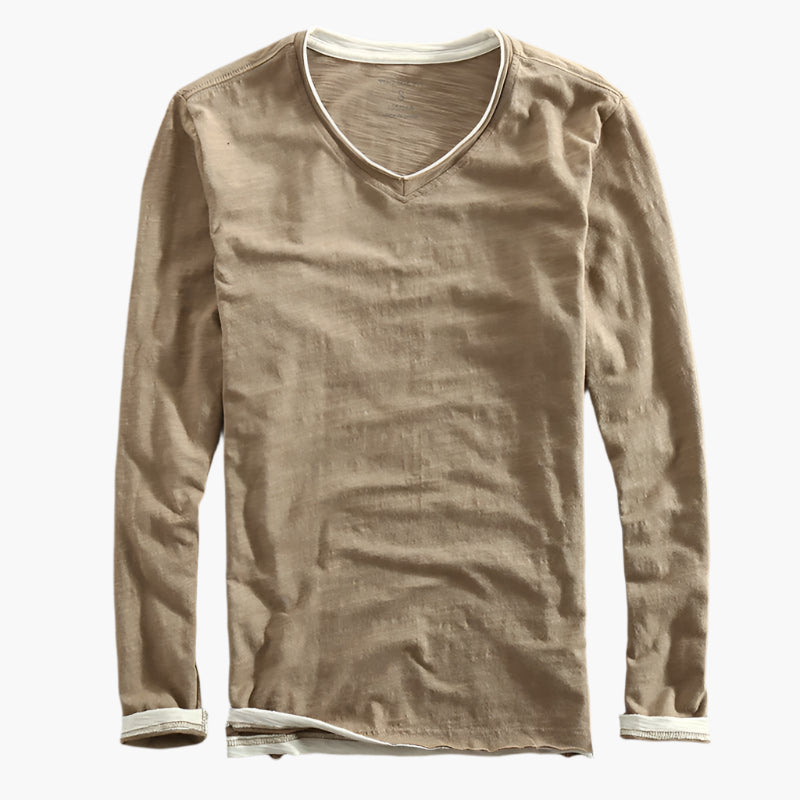 Heren Longsleeve Layered Illusion V-hals Slim Fit Casual Shirt