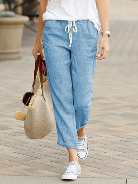 Kimberley – Drawstring elastic waist cotton and linen pants