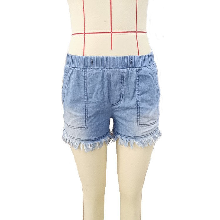 Leslie – Fringe elastic loose jeans shorts