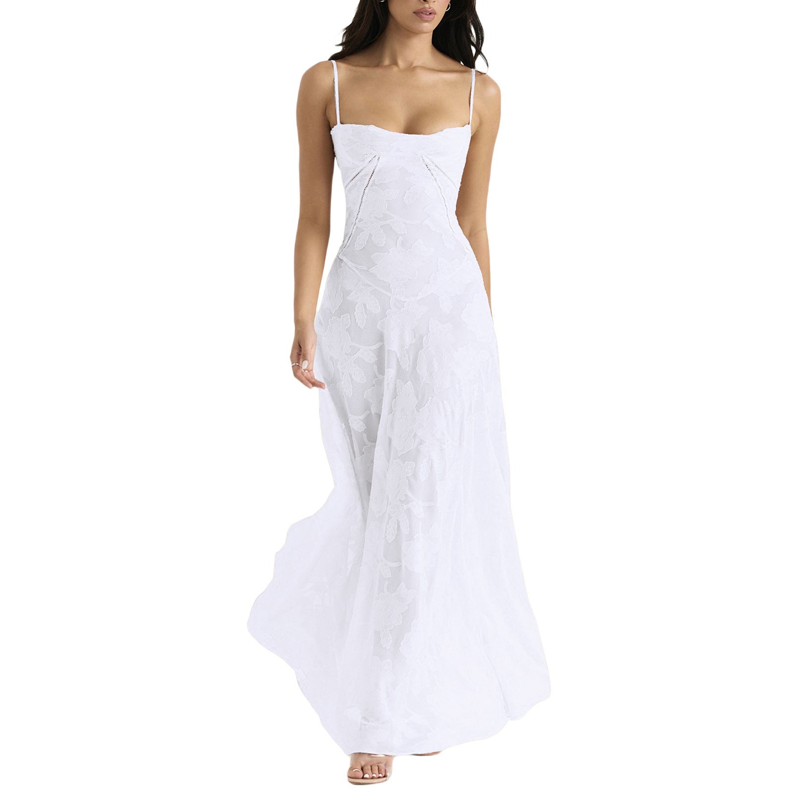Ladies Elegant Evening Dress with Lace – Long Gala Dress with Spaghetti Straps