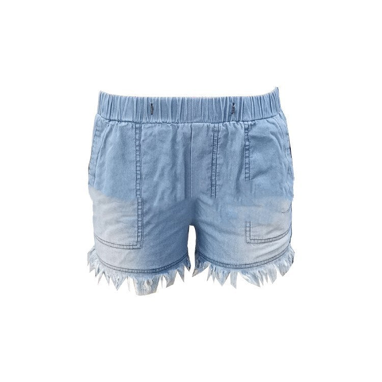 Leslie – Fringe elastic loose jeans shorts
