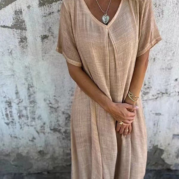 Joy – Semi-formal Cotton Linen V-neck Dress