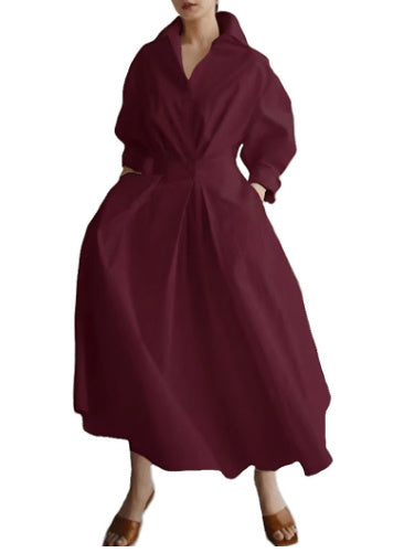 Women's stylish long dress with striking print and V-neck
