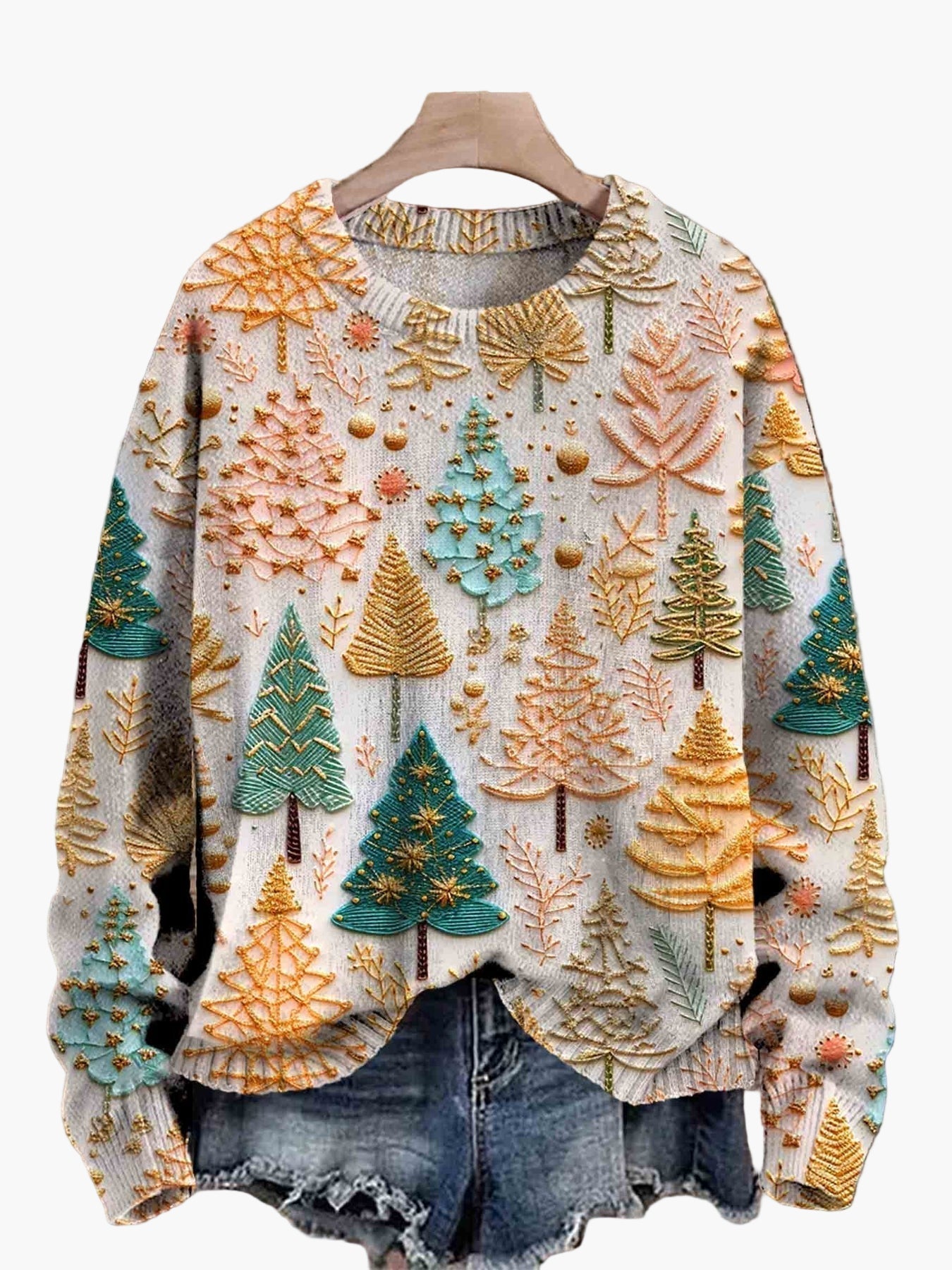 Ladies Knitted Christmas Sweater with 3D Christmas Tree Pattern – Warm & Cozy Holiday Sweater for the Festive Season