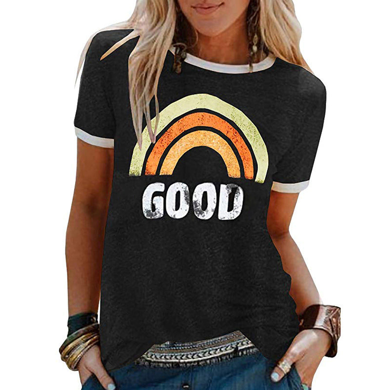 Vintage Women's Casual T-Shirt with Contrasting Edges and Stretch Fit for the Summer