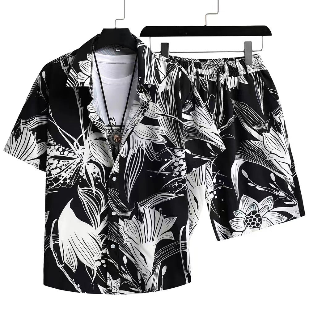 Men's Summer Set – Trendy Abstract Shirt and Shorts – Casual Style for Vacation and Leisure Time