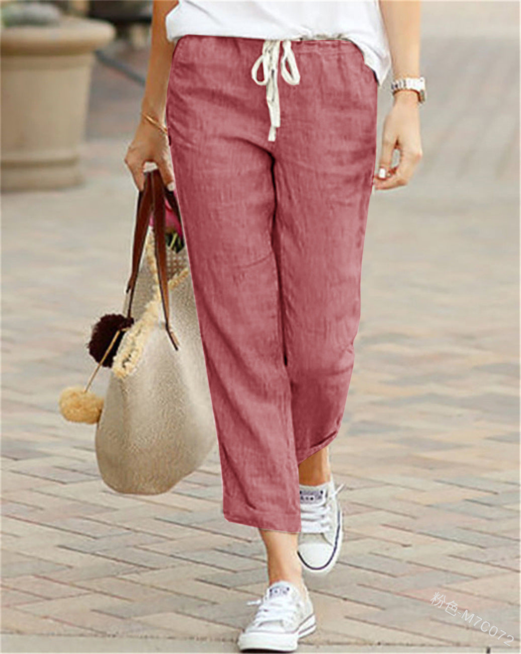 Kimberley – Drawstring elastic waist cotton and linen pants