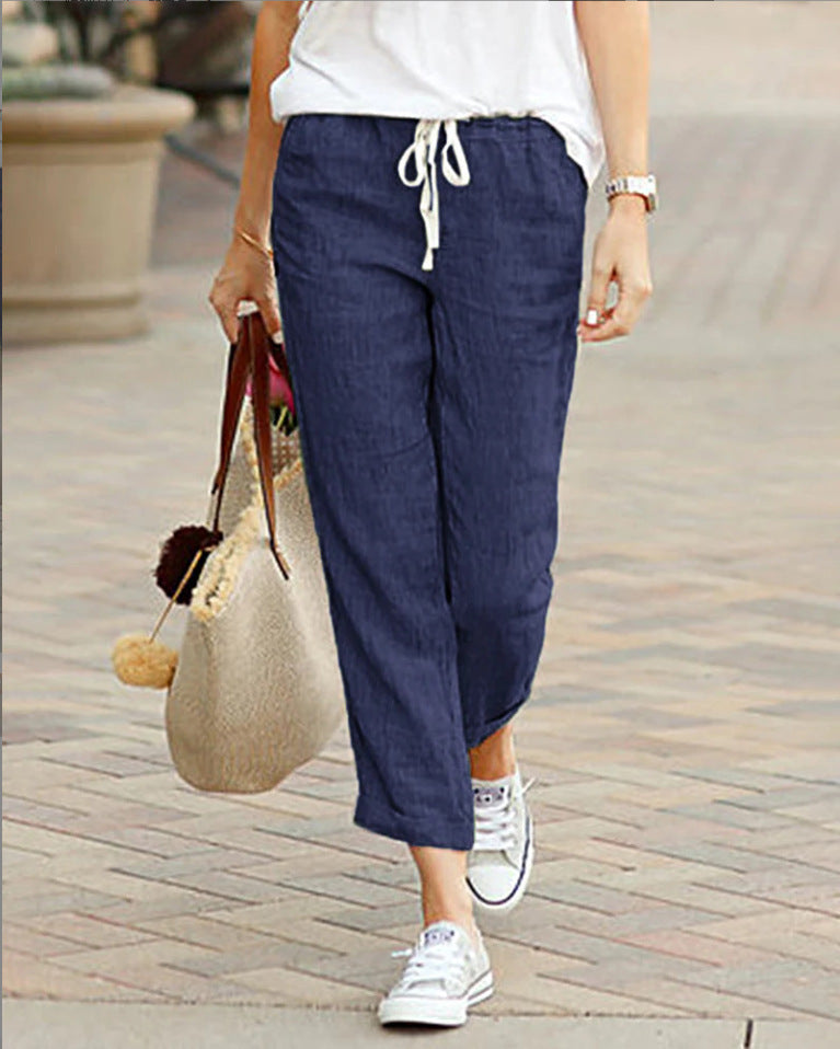 Kimberley – Drawstring elastic waist cotton and linen pants