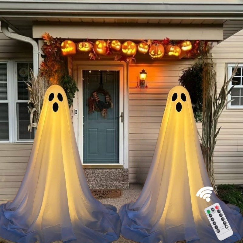 Halloween Decoration Ghost with Hat - Illuminated Ornaments for Party, Atmospheric Decoration and Trick-or-Treat