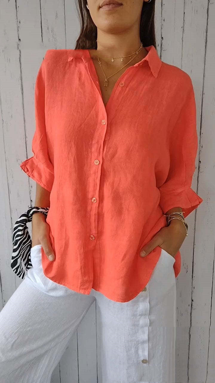 Falling ladies blouse with long sleeves – stylish button-down shirt and tunic top for every day
