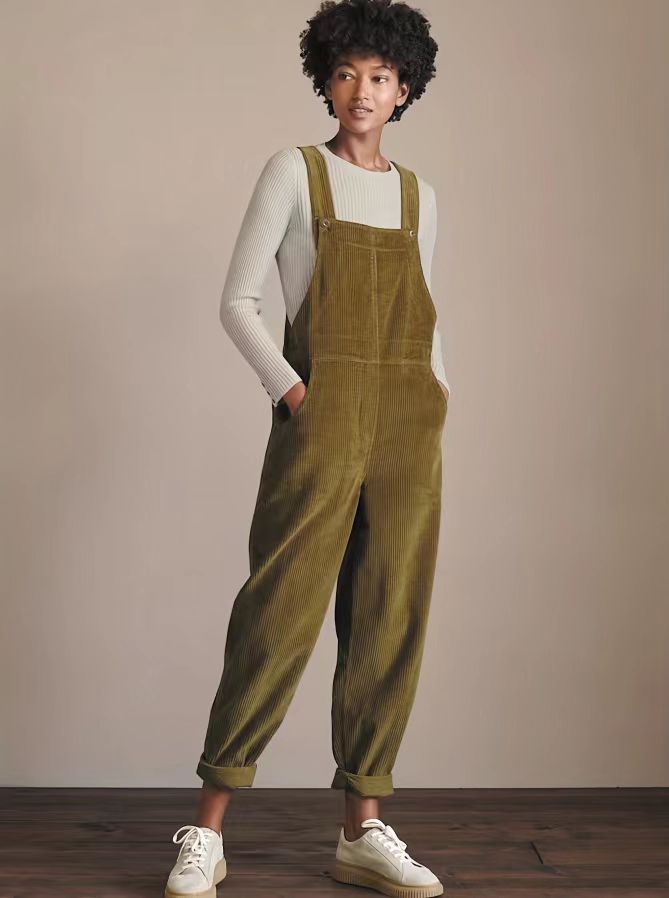 Marie – Corduroy Overalls with Buttons and Pockets