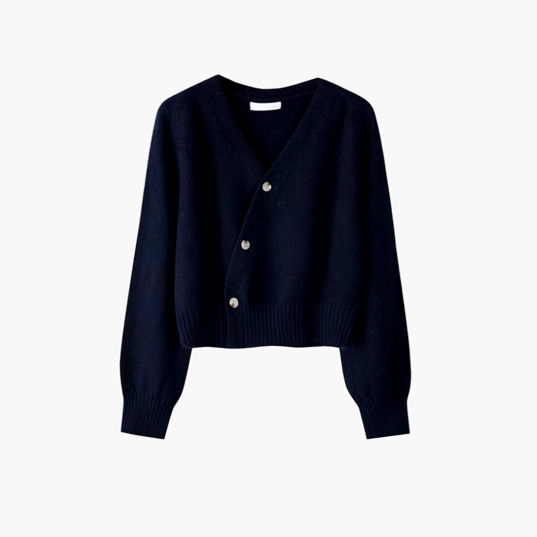 Women's V-neck Cardigan with Slanted Buttons – Modern Comfort & Stylish Design