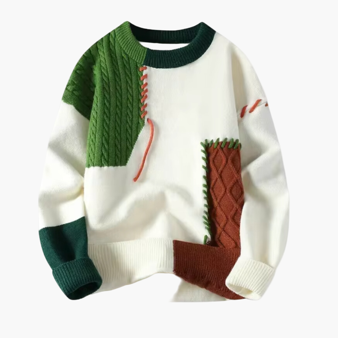 Men's Patchwork Knitted Sweater – Fashionable Comfortable Autumn/Winter Style