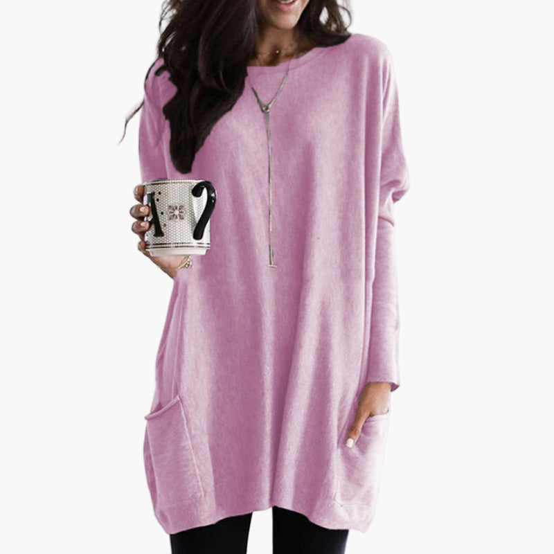 Women's Long Casual Oversized Sweater with Pockets – Comfortable Tunic for Autumn & Winter