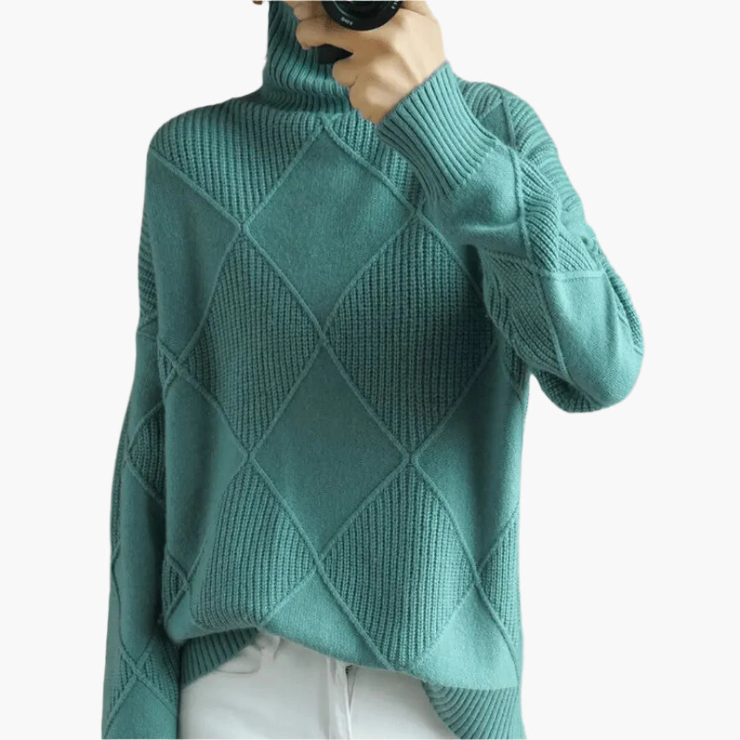 Women's Knitted Sweater with Diamond Pattern – Stylish Casual Look for Every Occasion