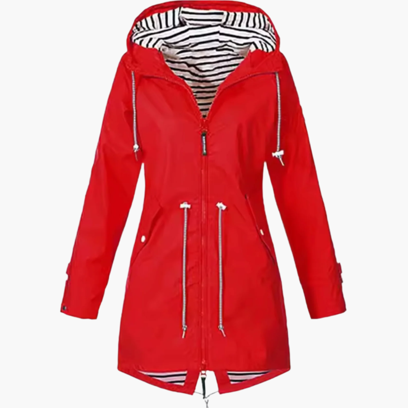 Women's rain parka with hood – tailored jacket with waist cord & two-way zipper