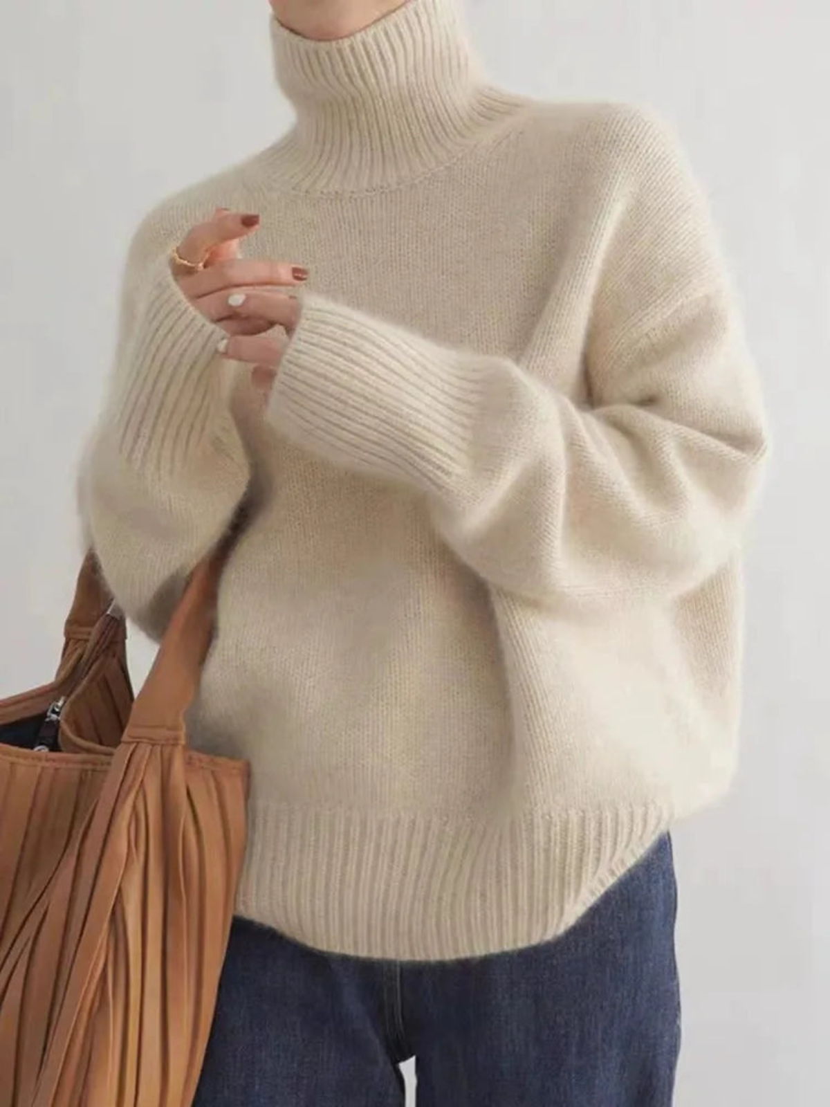 Women's Turtleneck Knitted Sweater – Fashionable Oversized Style for Autumn and Winter