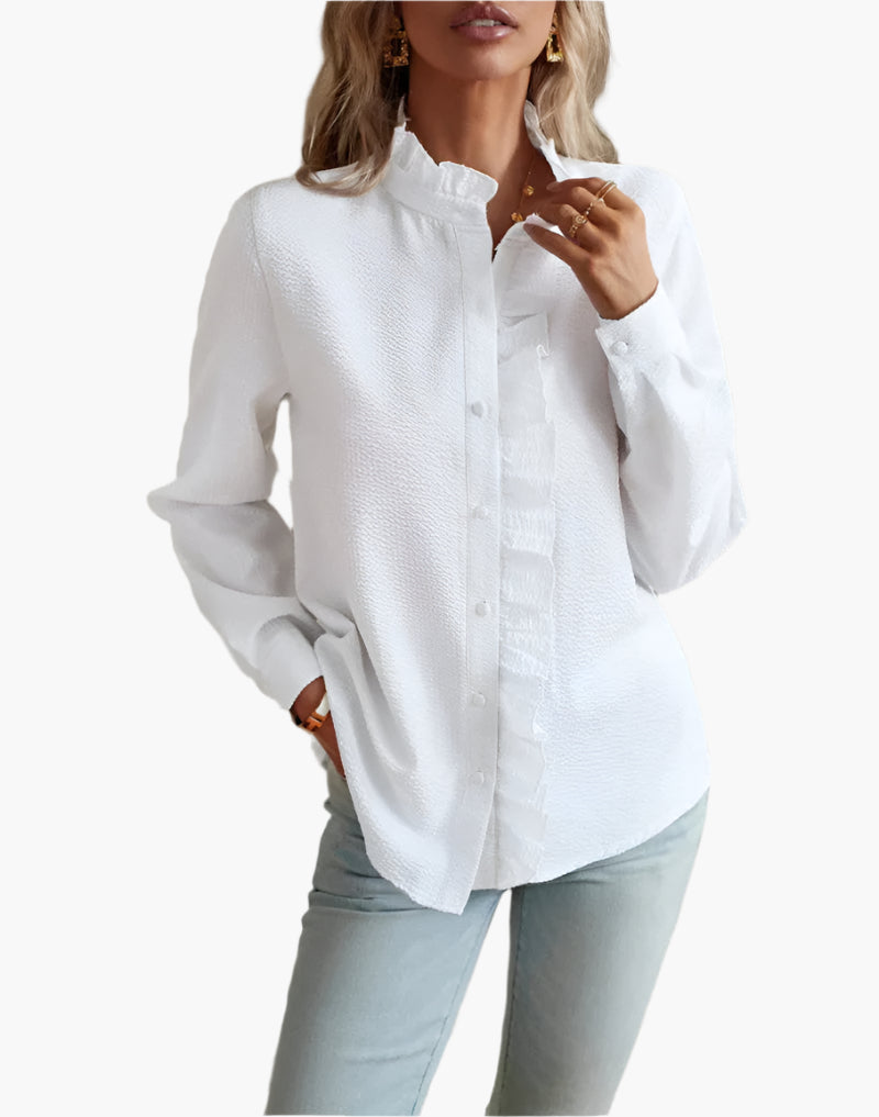 Ladies Chic Ruffle Blouse – Casual & Business, Fashionable Long Sleeves