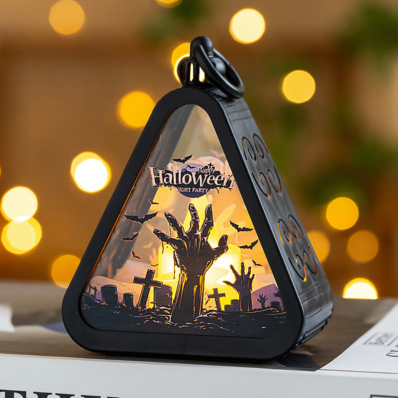 Halloween Decorative Lantern Triangular - Atmospheric Table Lamp for Halloween Party & Decoration