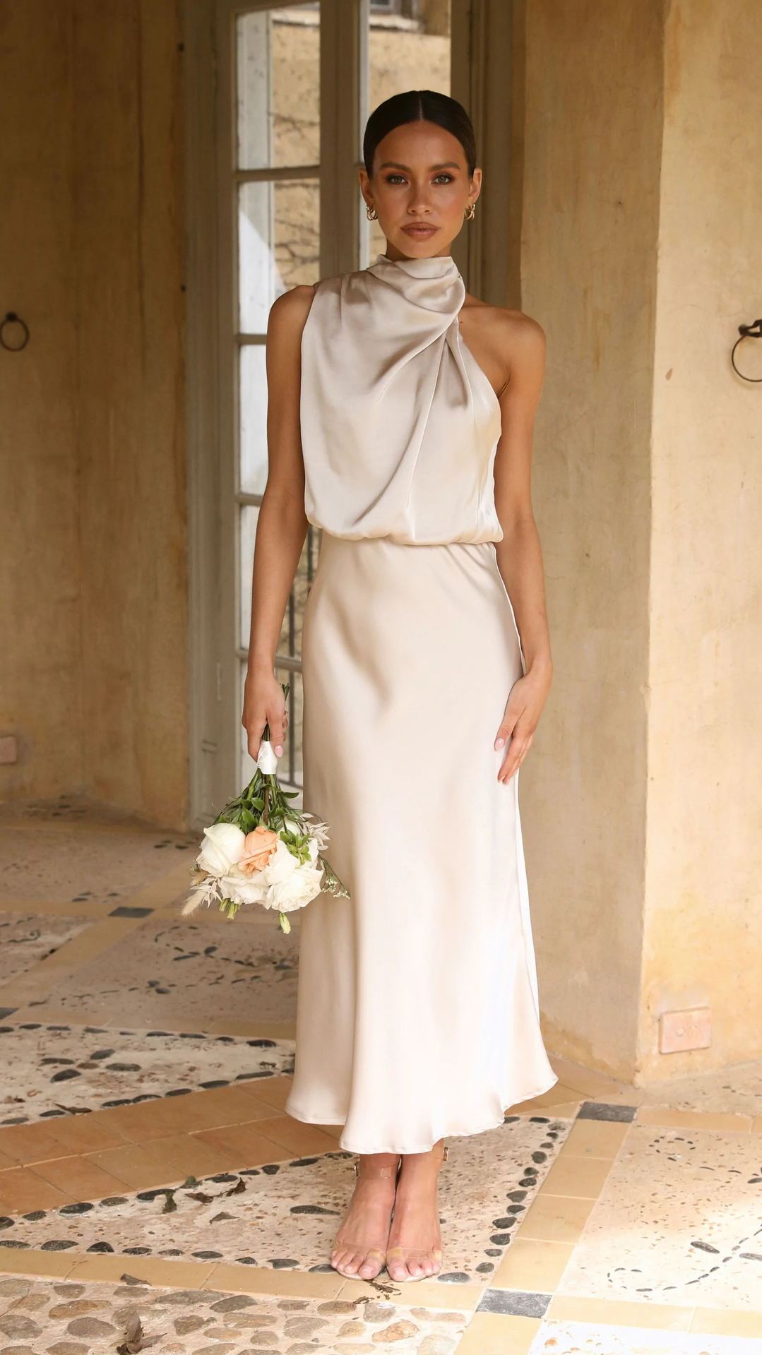 Ladies Elegant Evening Dress with Asymmetric Neckline