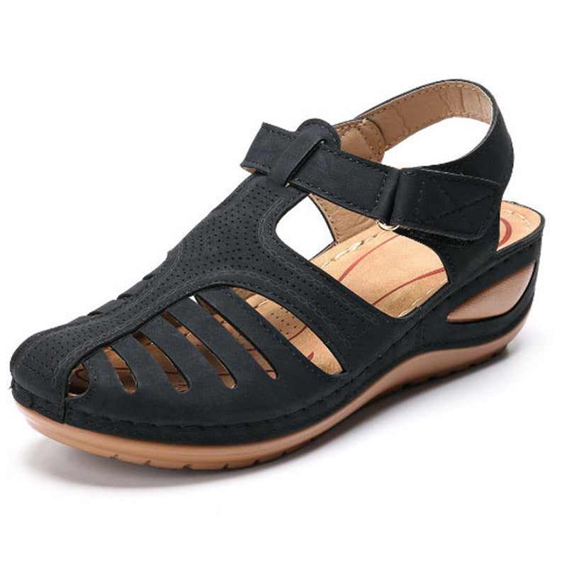 Sharon – Retro Wedge Sandals with Round Toe