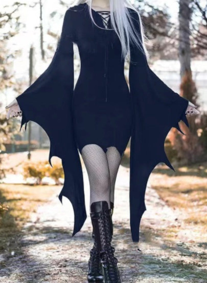 Women's Halloween Costume Dress – Gothic Bat Style for Party, Cosplay & Trick-or-Treat