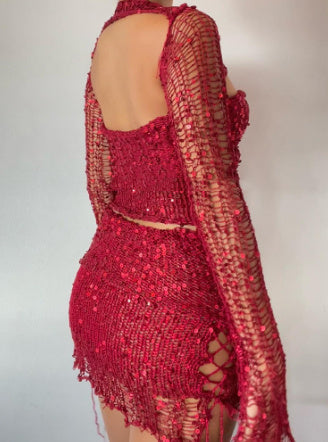 Women's fashionable 2-piece set with glitter accents and mesh effect