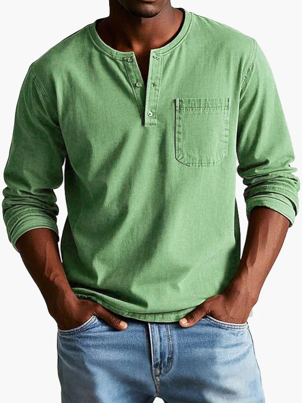 Heren Longsleeve Henley Shirt – Casual Comfort en Tijdloze Stijl voor Elke Gelegenheid