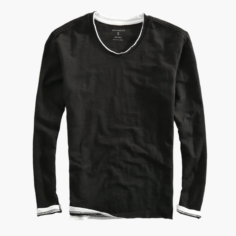 Heren Longsleeve Layered Illusion V-hals Slim Fit Casual Shirt