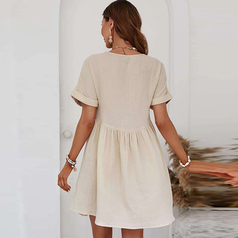 Kathleen – Solid Color Short Sleeve Dress