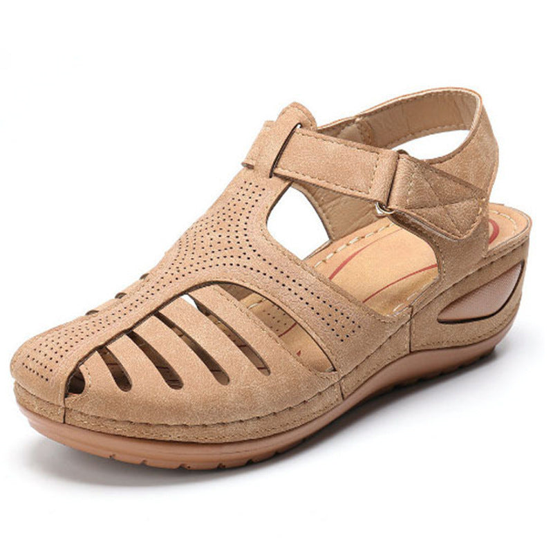 Sharon – Retro Wedge Sandals with Round Toe