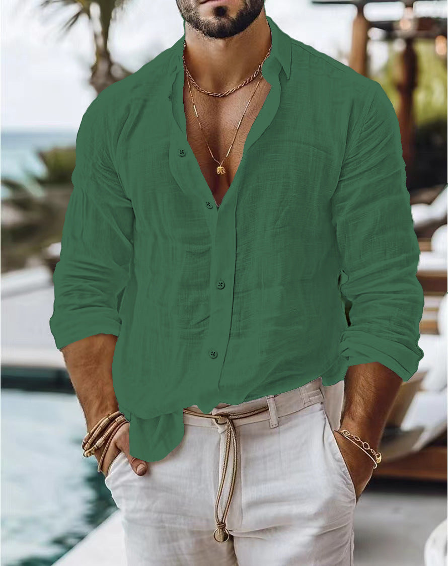 Bernard – Solid Color Cotton Linen Shirt Long Sleeve