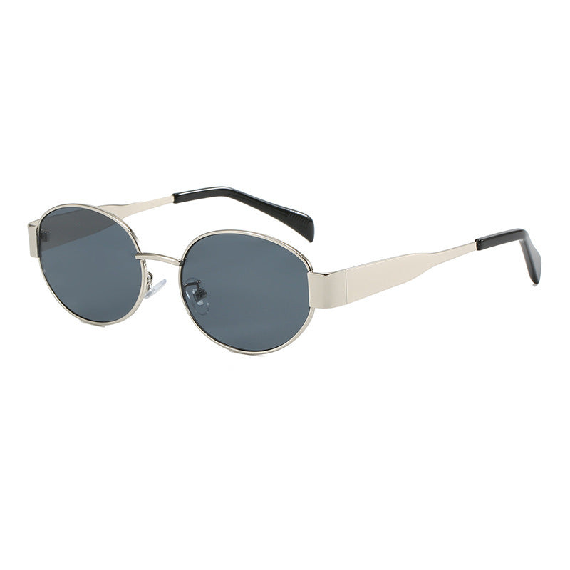 Pamela – Retro Oval Sunglasses with Metal Frame