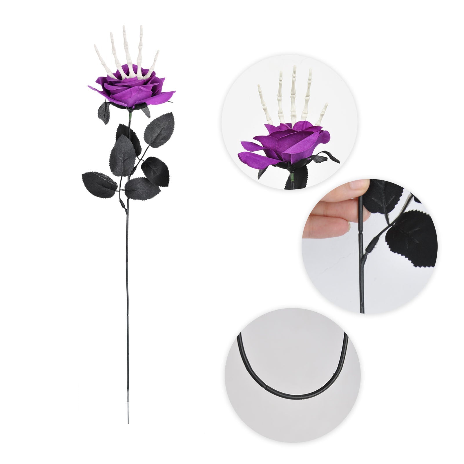 Halloween Jewelry Artificial Flower with Skeleton Hand – Creepy Decoration for Party & Celebration