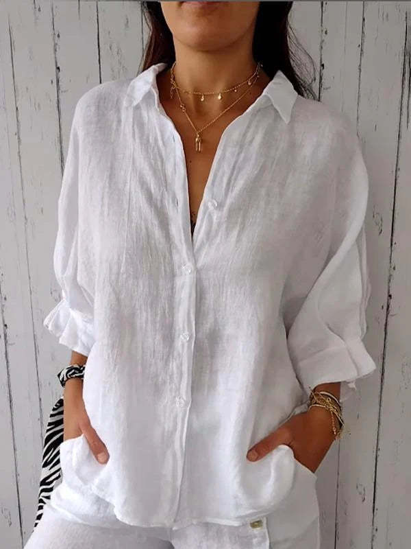 Falling ladies blouse with long sleeves – stylish button-down shirt and tunic top for every day