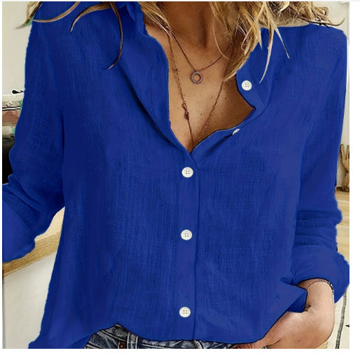 Women's shirt blouse with long sleeve – relaxed fit with button closure for work & weekend