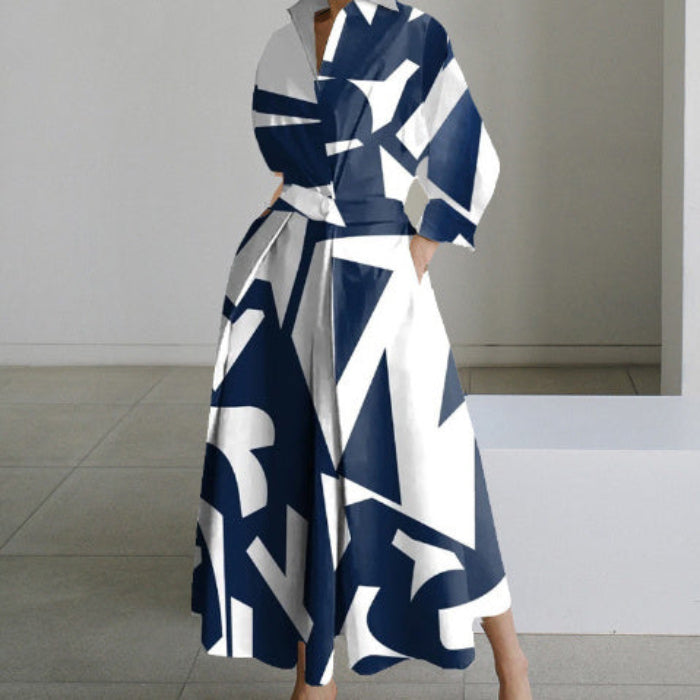 Women's Long Dress with Stylish Print and Elegant Fit