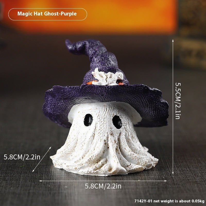 Halloween Decoration Figurine – Cute Ghosts with Wizard Hat – Halloween Atmosphere Maker