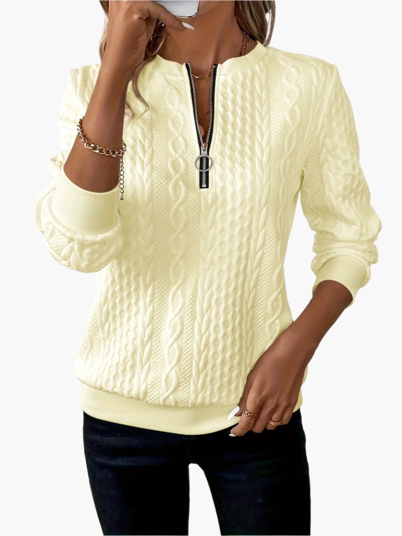 Women's Knitted Sweater with Zipper – Stylish Casual Pullover for Autumn and Winter