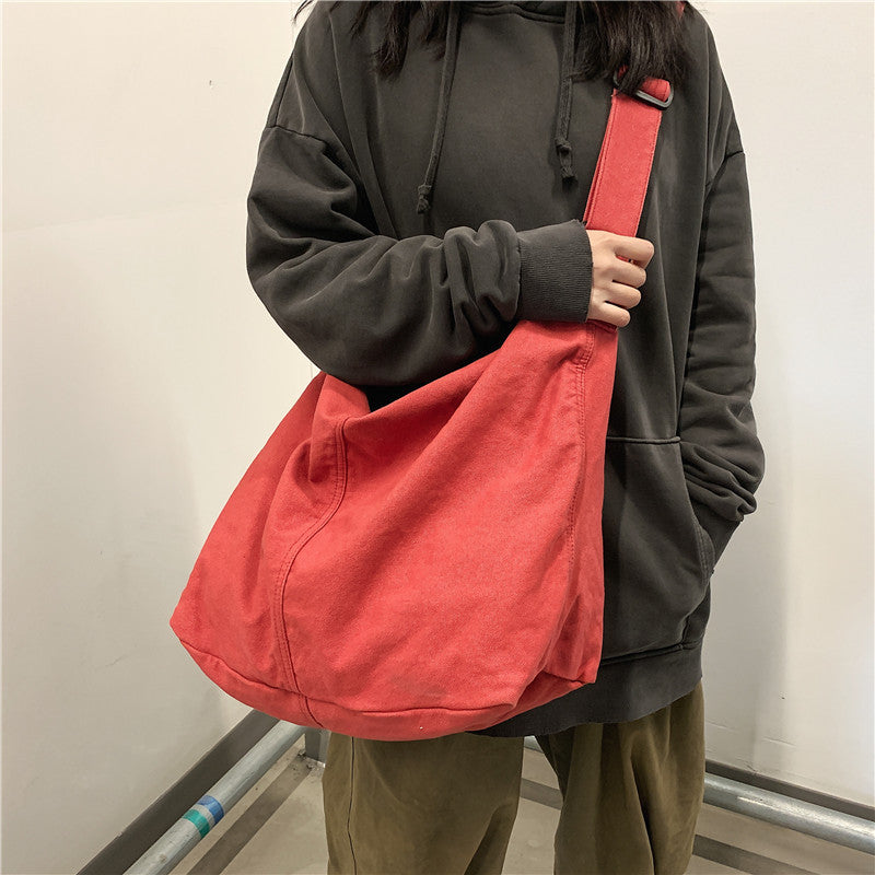 Casual Ladies Oversized Canvas Shoulder Bag with Adjustable Strap