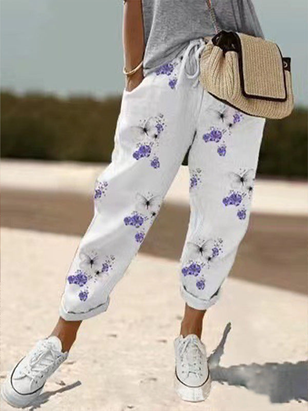 Women's Loose-Fitting Pants with Print – Casual Comfort for Summer and Leisure Time