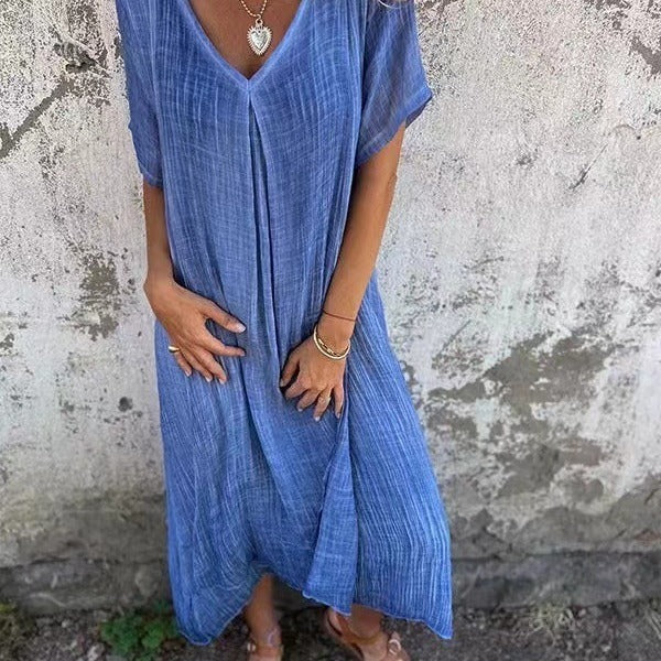Joy – Semi-formal Cotton Linen V-neck Dress