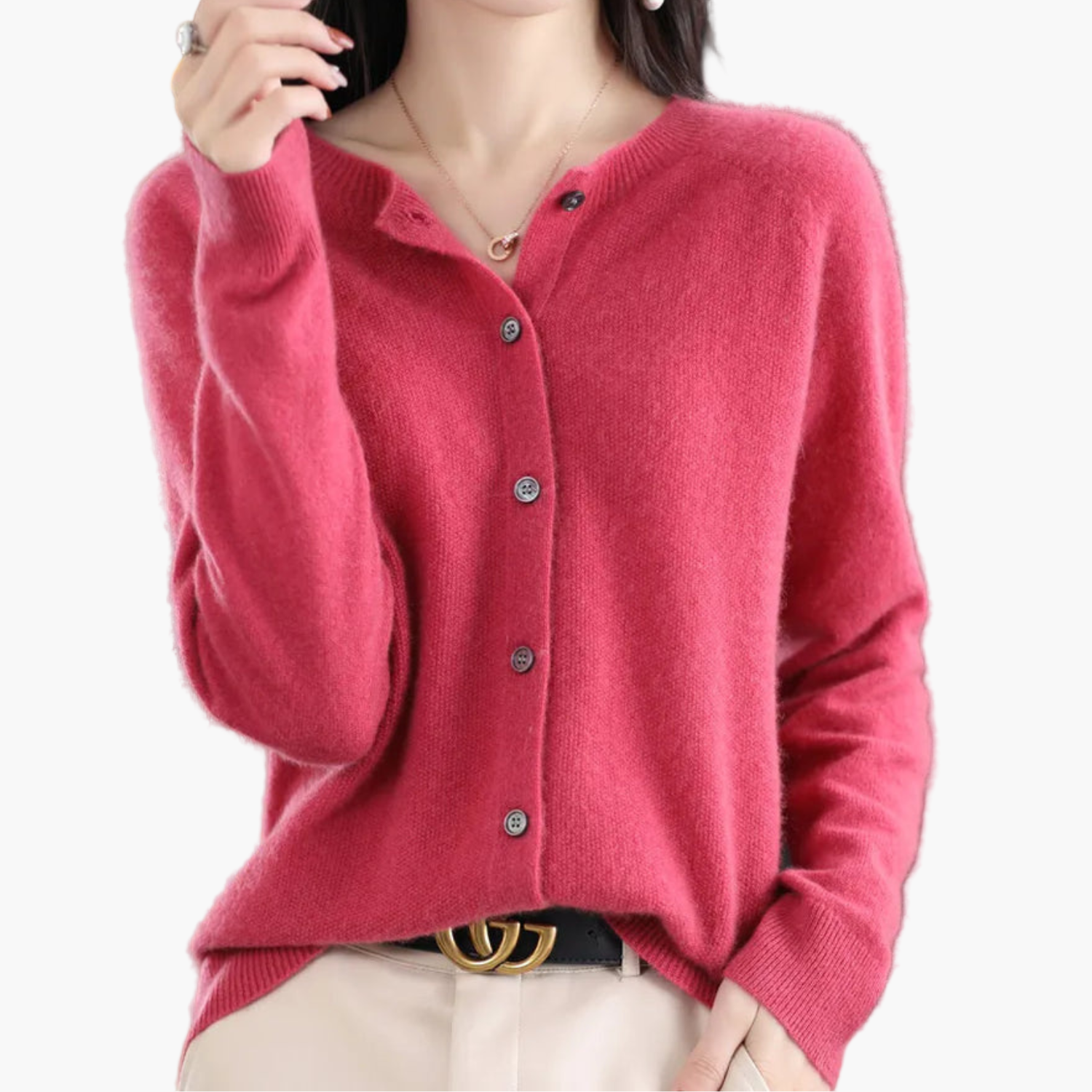 Women's Classic Knitted Cardigan with Round Neck – Stylish and Comfortable for Every Occasion