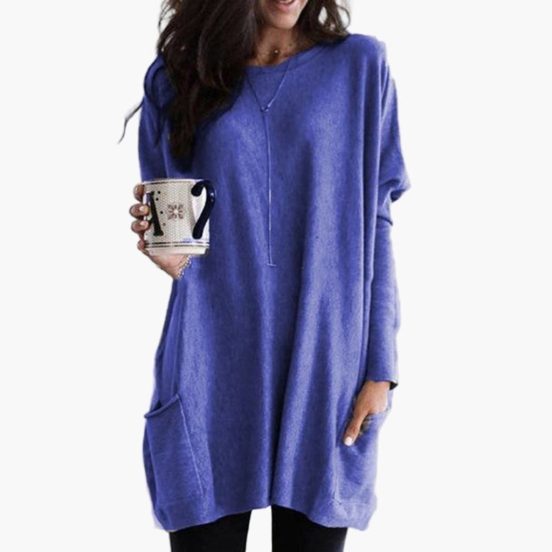 Women's Long Casual Oversized Sweater with Pockets – Comfortable Tunic for Autumn & Winter
