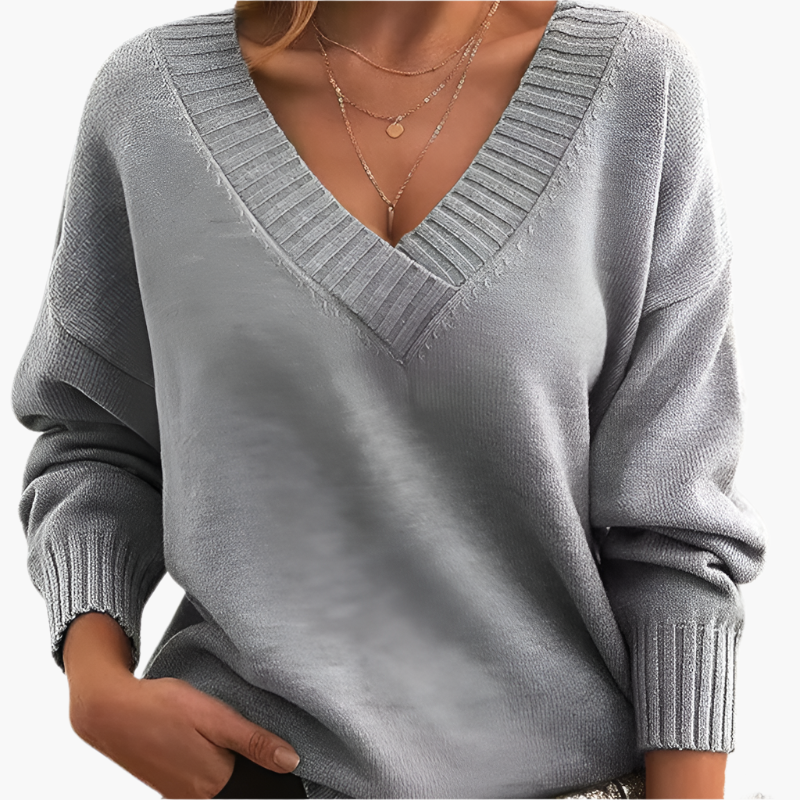 Women's V-neck Knitted Sweater – Elegant Timeless Style for Winter & Daily Use
