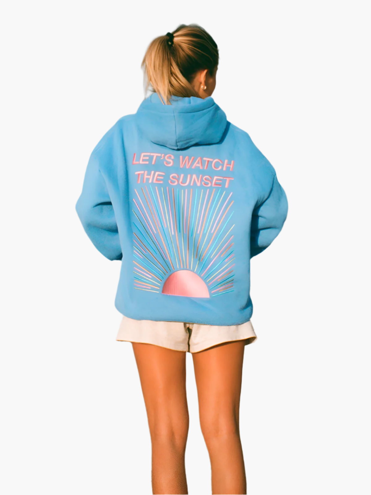 Women's Hoodie Oversized – Casual Statement Sweater with Sunset Print and Inspirational Text – Perfect for Beach, Leisure, and Travel